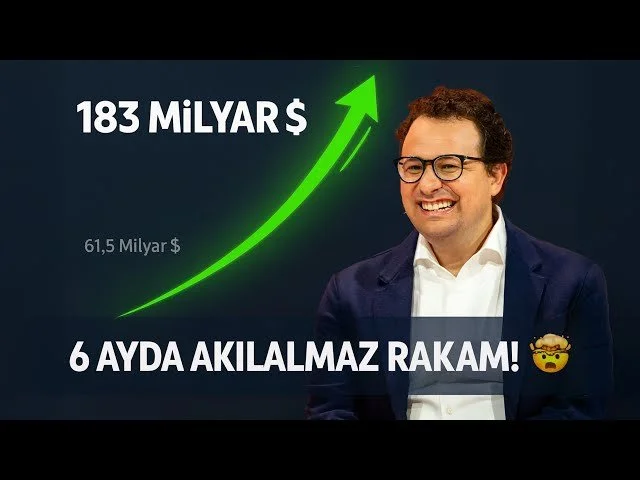 Gözlüklü, gülümseyen bir adam ve yükselen yeşil ok; “61,5 Milyar $ – 183 Milyar $ – 6 Ayda Akılalmaz Rakam!” yazılı video kapağı