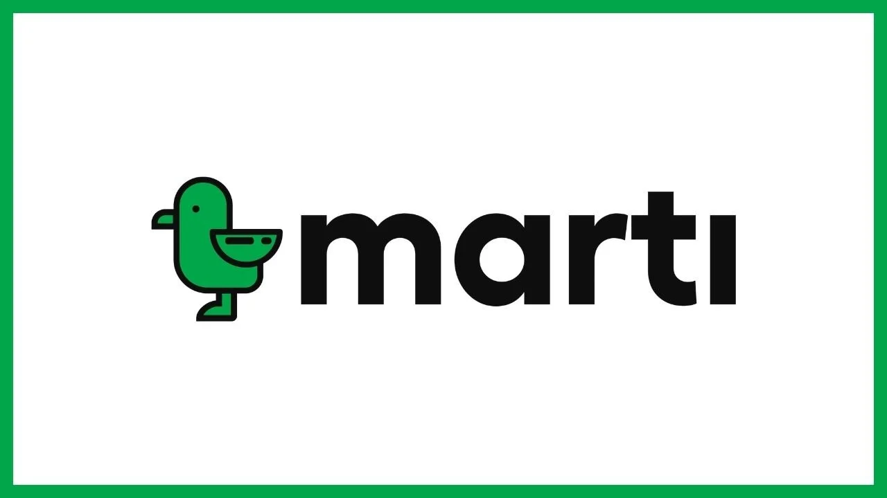Beyaz zemin üzerinde yeşil çerçeveli Martı logosu