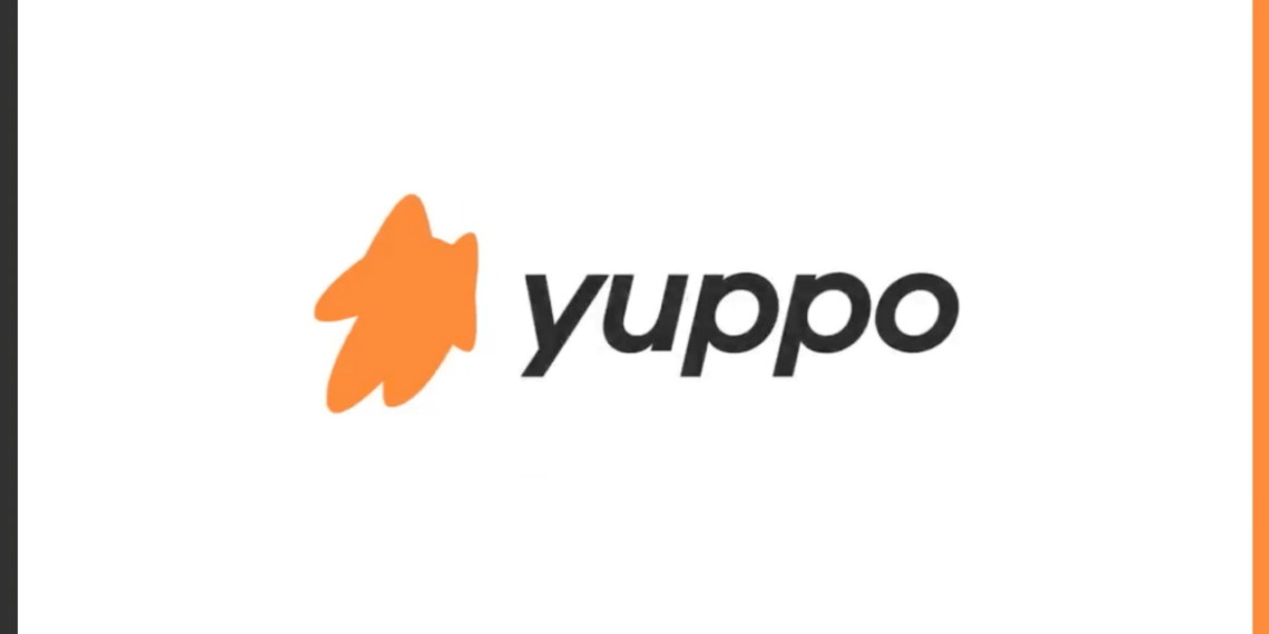 Beyaz zemin üzerinde turuncu simgeli yuppo logosu